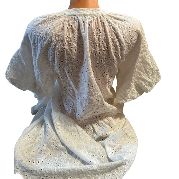 Stitchdrop Womens White Short Sleeve Baby Doll Dress Size Medium Hole Patterned - Picture 8 of 12